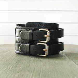 Black Leather Cuff Bracelet Rock & Roll Buckles